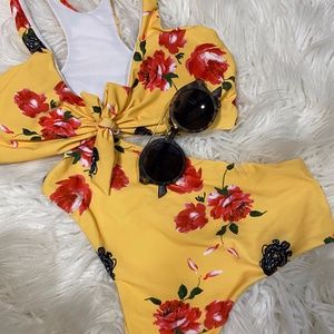 High Waisted Yellow Floral Bikini